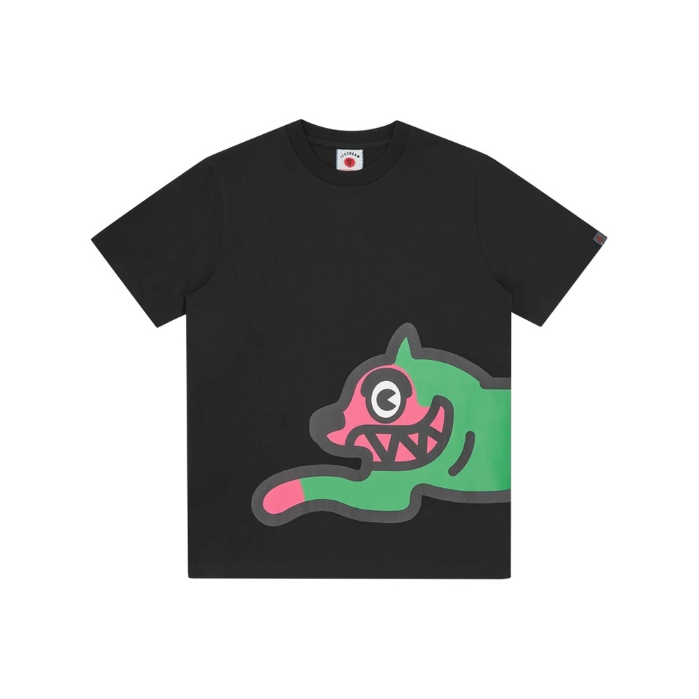 Icecream Black T-Shirt with Running Dog